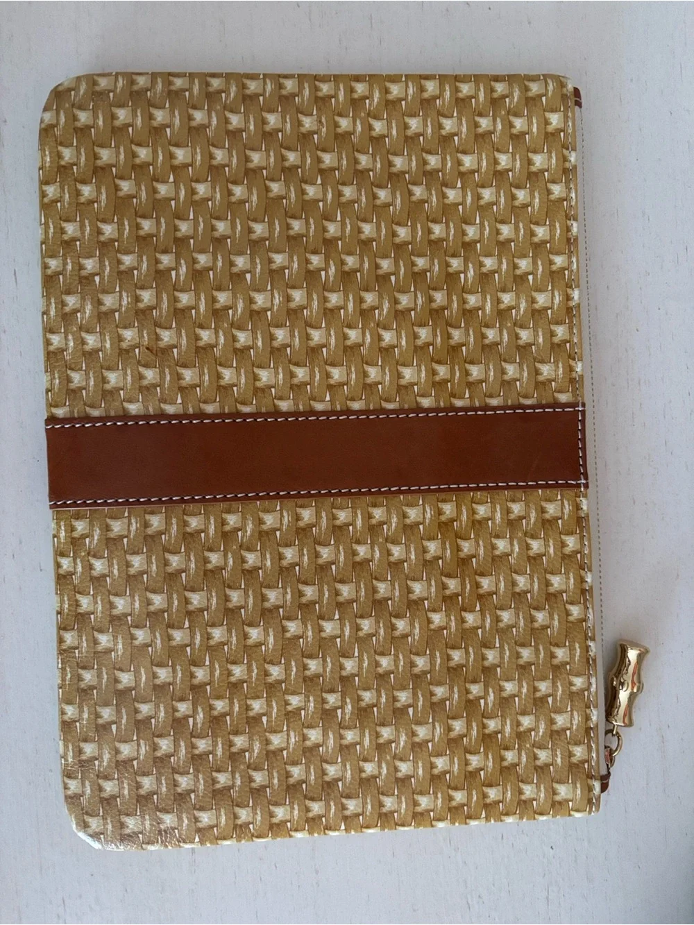 J. McLaughlin Gold Woven Clutch with Brown Accent